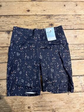 FLX Womens Size M Blue Folral High Rise Biker Shorts